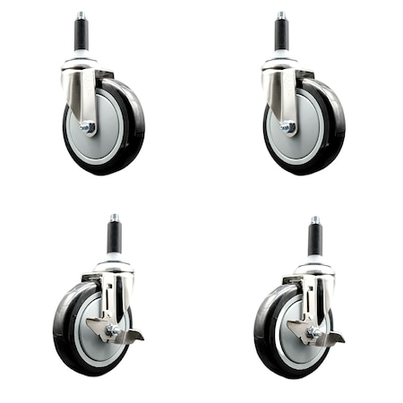 Service Caster 5 Inch 316SS Black Poly Swivel 7/8 Inch Expanding Stem Caster Brake SCC, 2PK SS316EX20S514-PPUB-BLK-2-TLB-2-78
